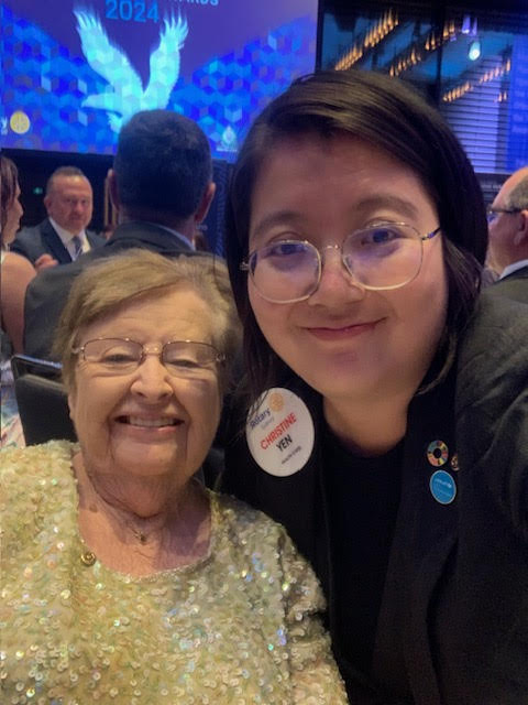 Smiling Ann Webb with Christine Yen of Sydney Rotary Club