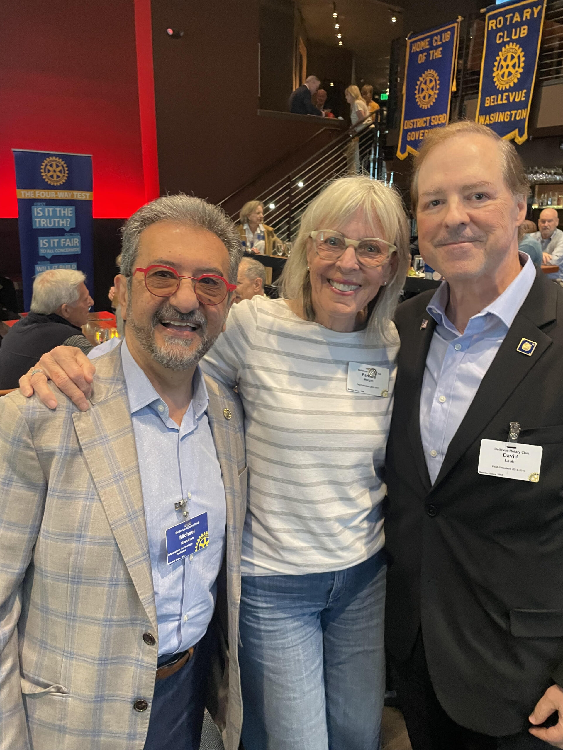 Incoming president Michael checks in with past presidents Barbara and David.