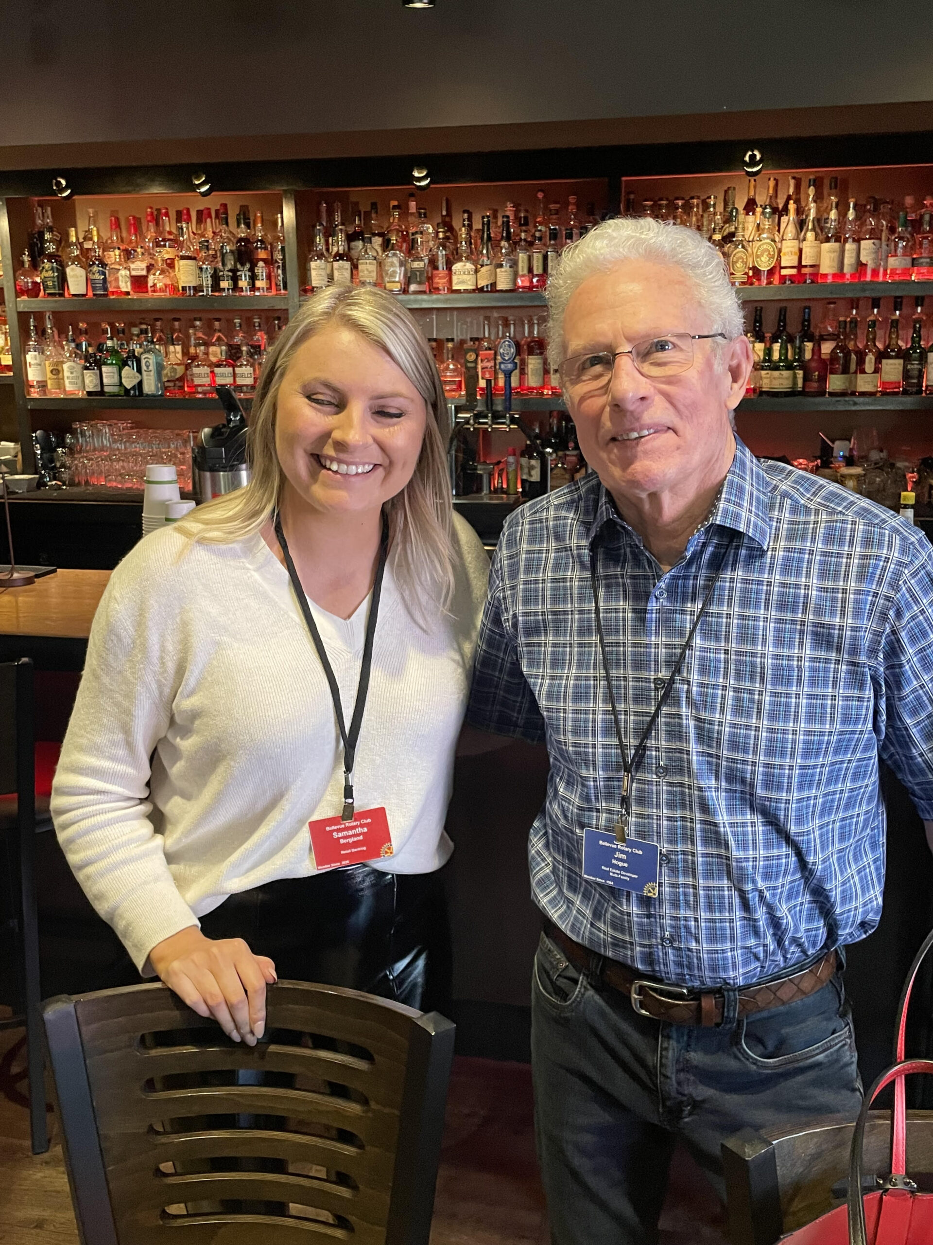 Samantha Bergland shares her engagement news with Jim Hogue.